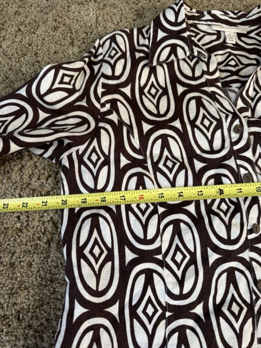 JM Collection Linen Button Shirt Geometric Print 3/4 Sleeve Casual Office Sz 10 - Picture 8 of 10